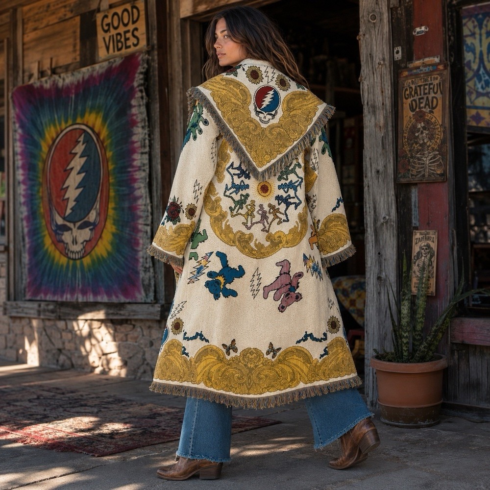 Grateful Dead Fabulous Blanket Yacht Coat Size M/L Deadhead Fringe Baroque RARE - Picture 15 of 16